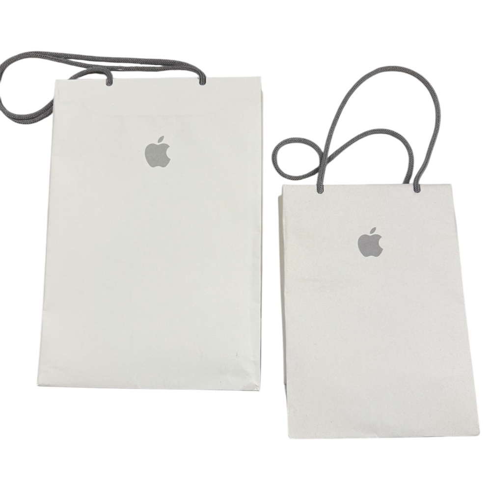 Apple  Bundle 2 White Gray Sturdy Matte Paper Gift Shopping Baag Empty tote‎ bag